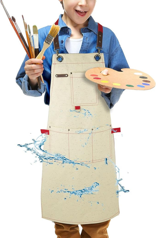 Kids Art Aprons for Painting, Gardening, Cooking, Multiple Pockets, Kids Smock for Boys & Girls, Waterproof (Age6-12)