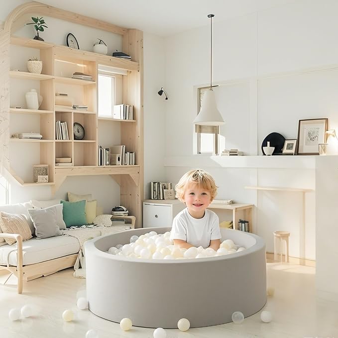 GOGOSO Balls for Ball Pit - Plastic Ball for Toddlers 1-3, Baby Kids Ball Pool Decoration 50 100 200 300 500 1000 (A White+Beige+Clear, 200 Balls)