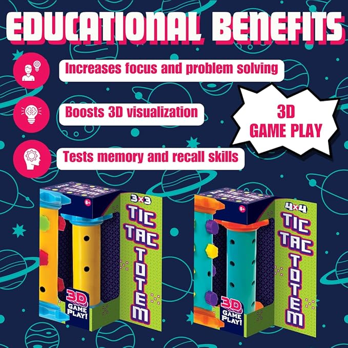 Challenge Your Mind with Tic Tac Totem: 3D Tic Tac Toe Travel Game & Brain Game for Strategy Enthusiasts, Ages 6+ (4X4)