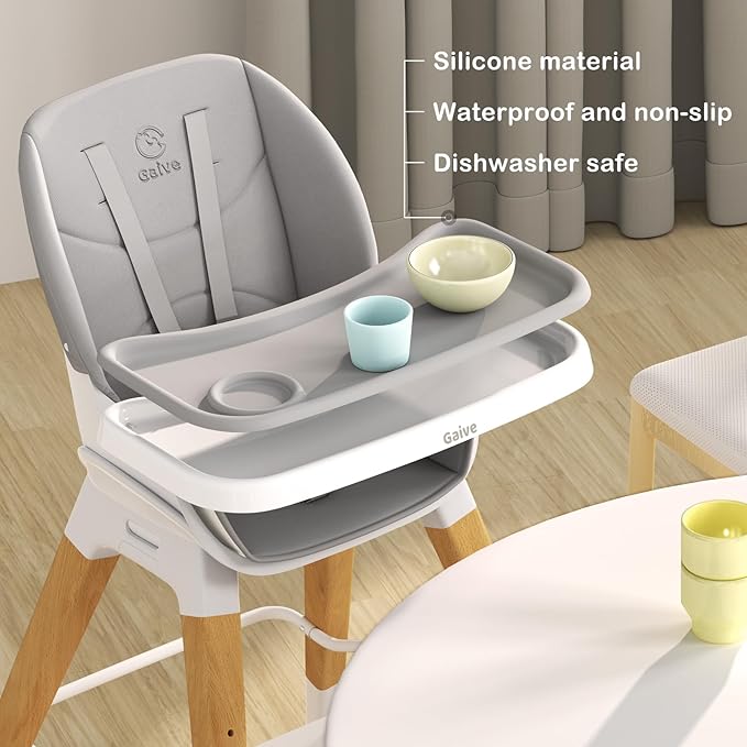8 in 1 Highchair, Convertible Wooden Baby High Chair with Tray, Adjustable High Chair for Babies and Toddlers, Easy to Clean, Grow with Family|Booster|Learning Table|High Stool