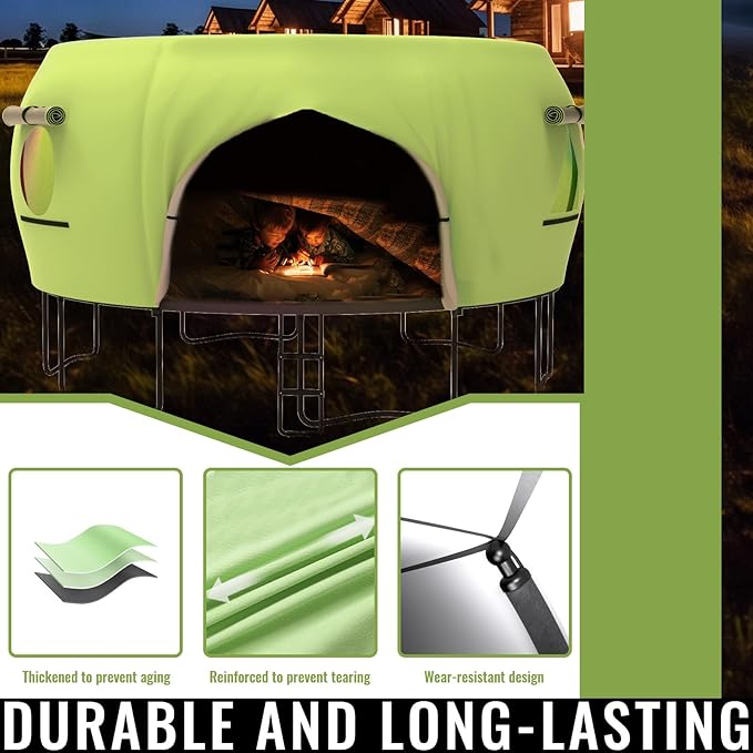 Gardenature 10FT/12FT/14FT Trampoline Tent(Tent Only), Fit Round Trampolines, Shade Cover with LED Light, Outdoor Trampolien Accessories, Anti-Tear, Beige