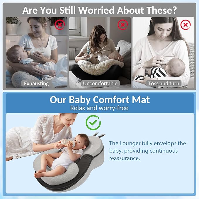 Baby Lounger,Pillow with Safety Straps, Dual-Function Removable Machine-Washable Pad, Lightweight & Portable（Gray）