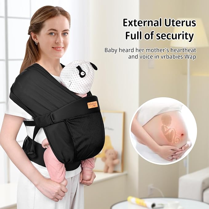 Baby Wraps Carrier Sling, Baby Carrier for Newborns and Toddlers,Skin-Friendly and Soft Front Baby Carrier Wrap Perfect Baby Gifts (Black, Mesh)