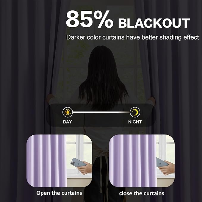 KEQIAOSUOCAI Pinch Pleated Lavender Blackout Curtains 63 Inches Long, Sound & Light Reducing Room Darkening Drape for Girl's Bedroom(Lavender, 2 Panels, W40 x L63)