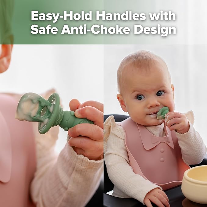 Haakaa Silicone Baby Spoons Self Feeding 6 Months – Baby Utensils with Anti-Choke Astronaut Handle, Easy-Grip, Gum-Friendly, Durable & Safe – Baby Spoons for BLW & First Stage Feeding