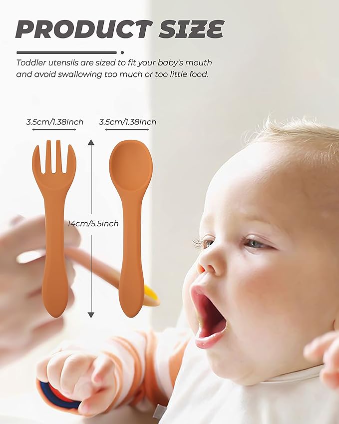 10 Pcs Silicone Baby Spoons and Forks, Chewable Utensils for Self-Feeding, Kids Utensils for Over 6 Months Babies