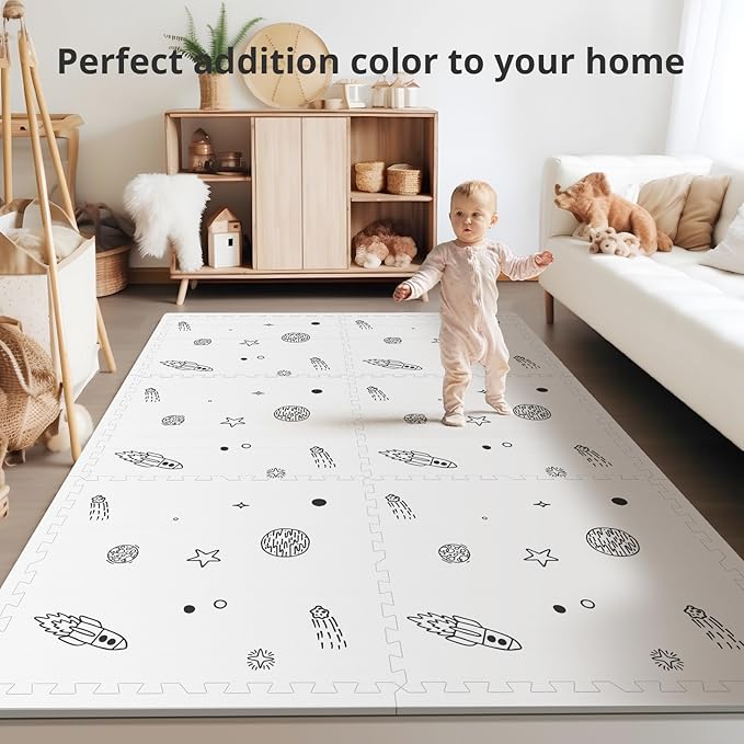 Baby Play Mat, 72x48-Inch Baby Foam Play Mat,6-Piece Interlocking Foam Floor Tiles for Toddlers, Floor Mats for Kids,Baby Foam Play Mat for Babies & Toddlers, Waterproof,Crawling Mat(Space)
