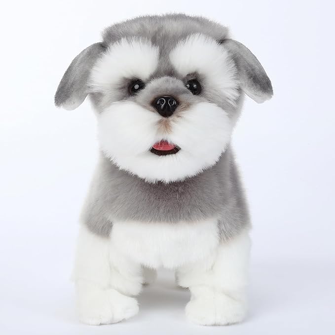 CU-MATE Interactive Plush Schnauzer Dog Toy,Companion Robot Dog Pets,Handmade Weighted Stuffed Animals,Electronic Toy with Walking/Barking/Wagging Tail/Talking