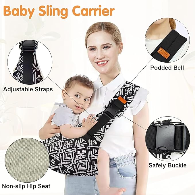 Baby Sling Carrier,Toddler Carrier,Upgraded 2025 Baby Sling with 4 Adjustable Straps(10-30lbs),Lightweight,Portable and One Size Fits All(Black)