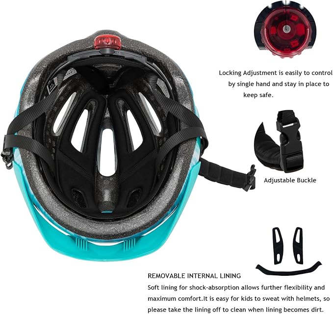 Exclusky Kids Bike Helmet with LED Light – Adjustable Multi-Sport Youth Helmet for Boys & Girls, Ages 5-12, Fits 50-57cm, Cycling Safety Gear