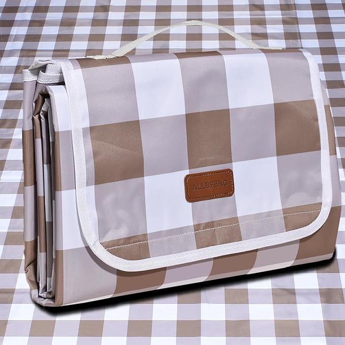 80"x60" Waterproof Sandproof Picnic Mat - Portable Foldable Outdoor Blanket for Beach, Park, Travel & Indoor Use - Lightweight Compact Design, Easy-Carry (Light Brown)
