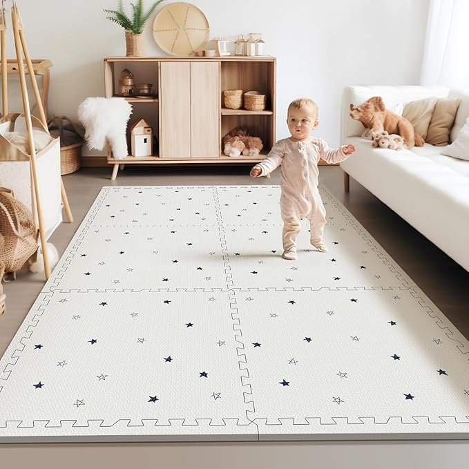 Baby Foam Play Mat, PIGLOG 72x48 Baby Crawling Mat, Floor Mats for Kids for Infants with Interlocking Floor Tiles, Toddler Playmats for Indoor and Outdoor, Easy to Clean Playroom Mats, Star