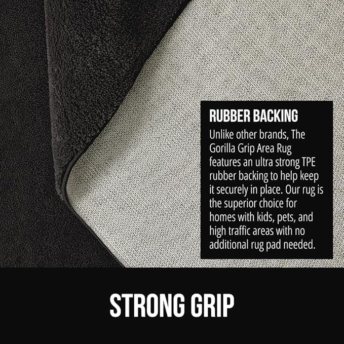 GORILLA GRIP Ultra Soft Washable Area Rug, Stain and Slip Resistant Plush Thick Carpet for Bedroom Living Room, No Shed Floor Rugs, Pet Friendly, Dorm Essentials, Kids Nursery Home Decor, 4x6, Black