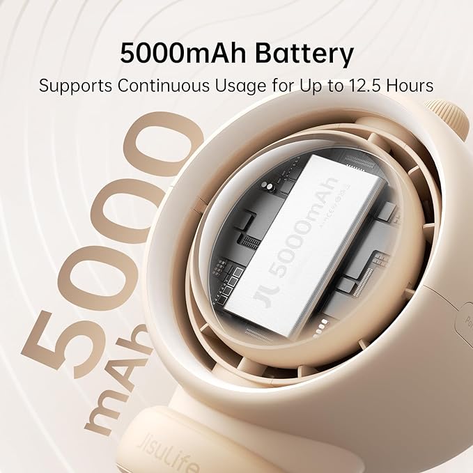 JISULIFE Stroller Fan Baby Large, Safe Bladeless for Crib, Desk, Portable Battery Rechargeable Cooling Fan with Air Turbo Tech, Night Light, Food-Grade Gift for Mom/Dad/Friend - Brown