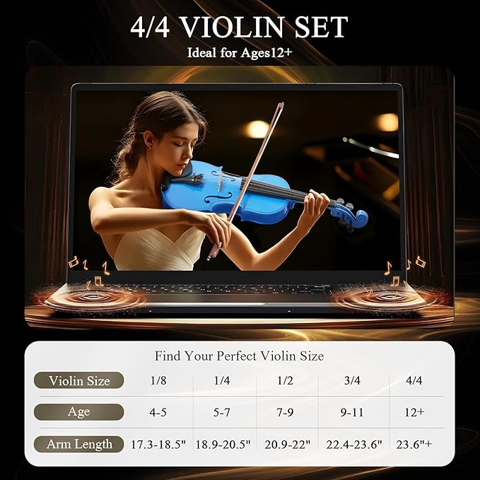 Beginner Violin 4/4, Full Size Violin for Adults, Teens, Student, Acoustic Fiddle Kit with Hard Case, Bow, Rosin, Bridge, Learners Age 12+ (Dark Blue)