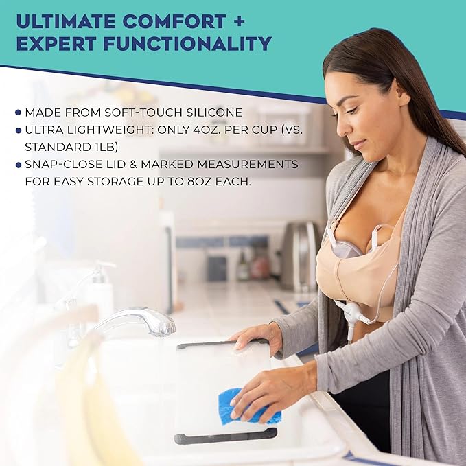 BabyBuddha Hands Free Milk Collection Cups for Breast Pump, 8 Fl Oz Each, Wearable Breastmilk Containers, Compatible with BabyBuddha Pump, Spill Resistant Design, Small Flange 22 to 24mm, 2 Pack