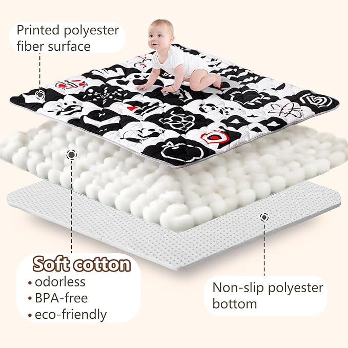 Baby Play Mats for Floor, Upgraded Thick Soft 50x50 Playpen Mat, Anti-Slip Bottom, Foldable and Machine Washable Playmat for Babies and Toddlers Infants(High Contrast)
