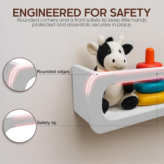 Bamboo Nursery Book Shelves, Fully Assembled For Easy Use - Set of 3 Floating Shelves for Wall Kids, Wall Mounted Book Shelves For Kids Room, Baby Room, Toddler Room, Nursery Decor, 16.5 Inch White