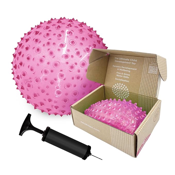 Edushape Sensory Ball for Baby - 7" Deflated with Pump, Transparent Pink, Enhances Gross Motor Skills for Kids 6 Months & Up