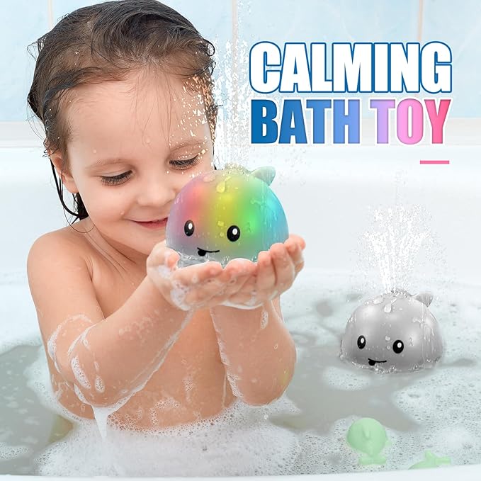ZHENDUO Baby Bath Toys, Light Up Bath Toys Spray Water Bath Toy, Sprinkler Bathtub Toys for Toddlers Kids Boys Girls, Pool Bathroom Toy for Infant,Christmas Baby Toys