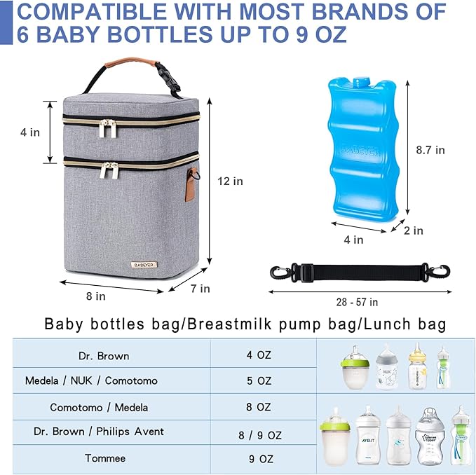 Breastmilk Cooler Bag with Ice Pack Fits 6 Baby Bottles Up to 9 Ounce