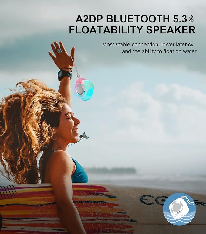 comiso Shower Bluetooth Speaker, Waterproof Bluetooth Speakers IPX7, Floating Portable Wireless Speaker with LED Light, Loud HD Sound and Bass for Travel Beach Shower, Ideal Gifts for Men and Women