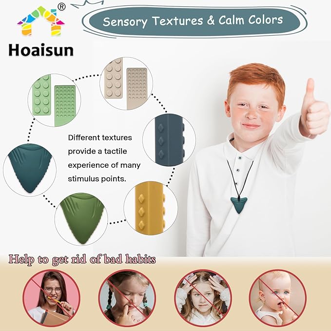 Chew Necklaces for Sensory Kids, 6 Pack Sensory Chew Necklaces for Boys and Girls with Autism, ADHD, SPD, Chewing (Morandi)