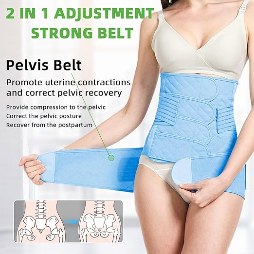 2 in 1 Postpartum Belly Band Wrap Blue, C-Section Support Belt X-Large, Post Partum Support Recovery Waist/Pelvis Belt, Hysterectomy Belly Band Binder Girdle Stomach