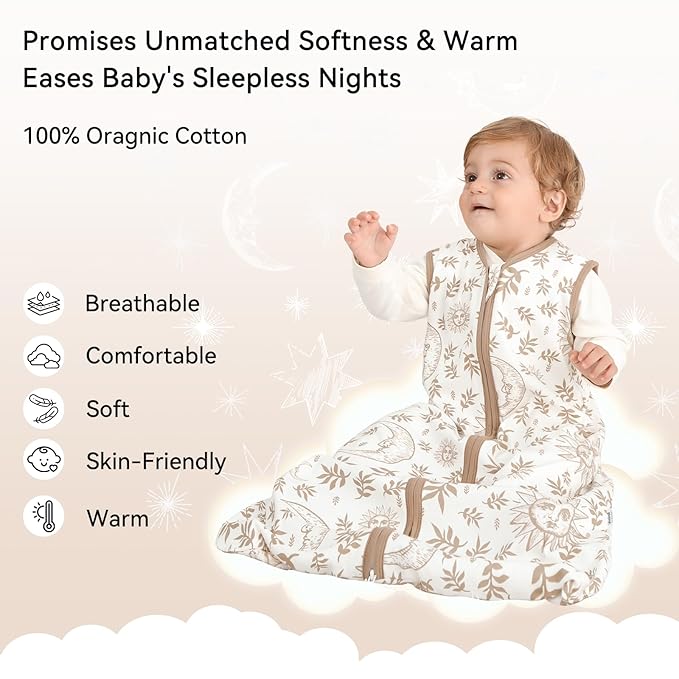 Baby Sleep Sack 12-18 Months 3 Pack 100% Cotton Lightweight 0.5 TOG Wearable Blanket Baby Sleep Bag with 2-Way Zipper for Infant Toddler Beige