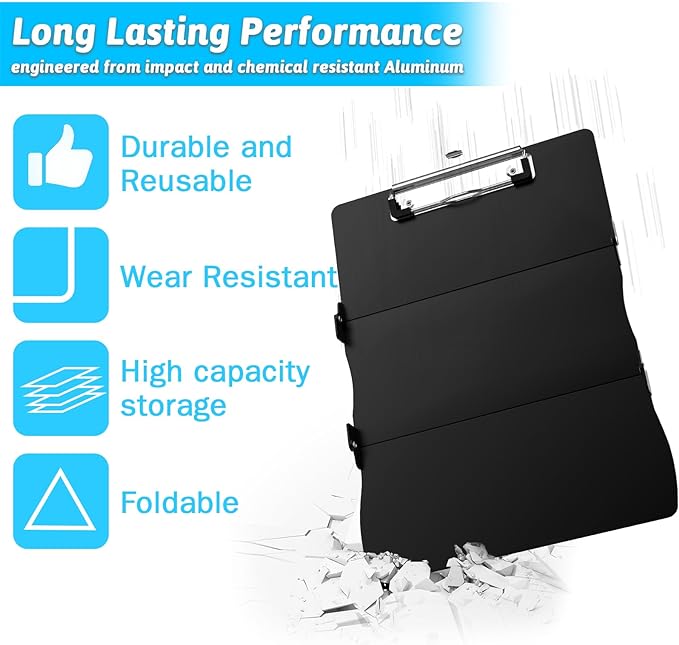 Clipboard Foldable Without Edition Cheat Sheets Aluminum 3 Layers Foldable Clipboards Pocket Size Profile Clip Clipboards Notepad for Students, Nurses,Contractor Trucker Driver
