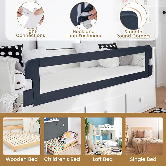 BABY JOY Double Sided Bed Rail Guard, 2 Pack, Extra Long, Swing Down for Convertible Crib, Folding Baby Safety Bedrail for Kids Twin Full Size Queen King Mattress, Rails for Toddlers (Dark Gray, 71")