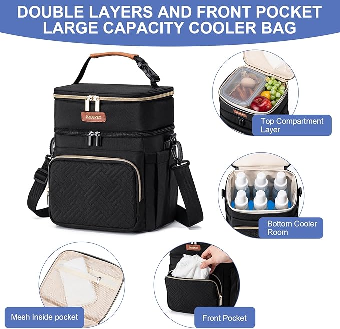 Insulated Breastmilk Cooler Bag with Ice Pack - Holds 6x9oz Bottles, Leakproof Double Layer, Baby Bottle Cooler Bag with Adjustable Strap for Nursing Moms, Daycare & Travel
