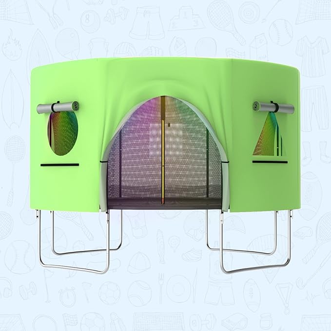 Gardenature 10FT/12FT/14FT Trampoline Tent(Tent Only), Fit Round Trampolines, Shade Cover with LED Light, Outdoor Trampolien Accessories, Anti-Tear, Beige