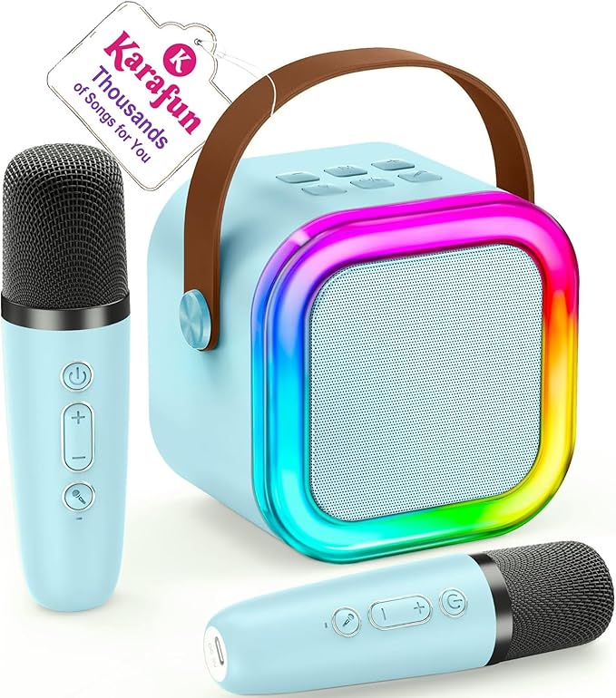 IROO Mini Karaoke Machine for Kids, 2025 TOP Toys Birthday Gifts Ideas for Girls Ages 4, 5, 6, 7, 8, 9, 10, 12+ Years Old, Portable MP3 Player with 2 Wireless Mics for Party