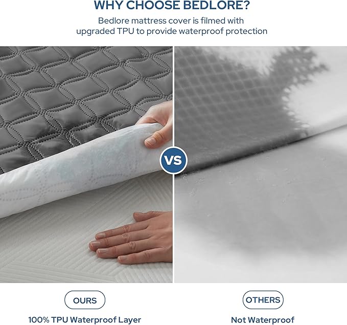 2 Pack Waterproof Mattress Protector, Twin XL Size Mattress Pad with Deep Pocket 6"-15" Depth, Soft Breathable Dirt-Proof Single Bed Mattress Cover for Bedroom, Dorm Room (Gray)