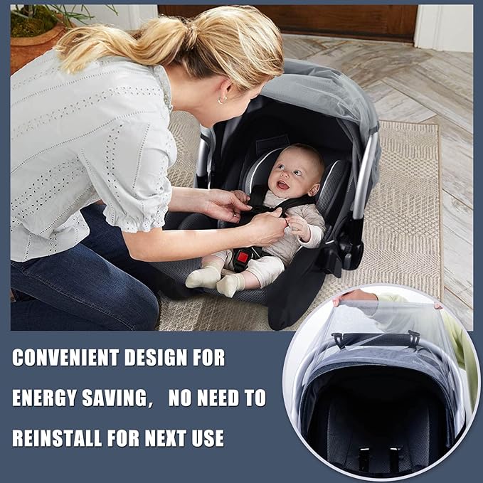 Mosquito Net for Baby Car Seats, Infant Stroller and Bassinets, Infant Car Seat Insect Mesh Net,Breathable,Easy Fitting, Portable Durable & Long Lasting Insect Netting (Gray)…