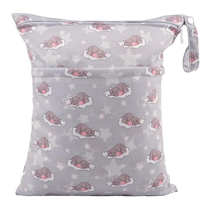 ALVABABY 2pcs Cloth Diaper Wet Dry Bags Waterproof Reusable with Two Zippered Pockets Travel Beach Pool Daycare Soiled Baby Items Yoga Gym Bag for Swimsuits or Wet Clothes LZD2324