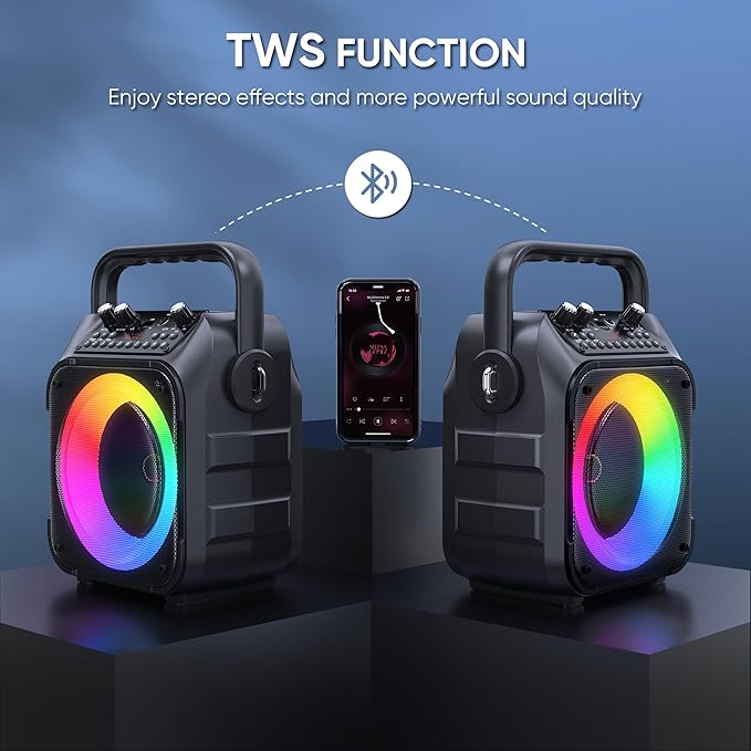 Karaoke Machine, Portable Bluetooth Speaker with 2 Wireless Microphones for Adults & Kids with Lights, Karaoke Microphone with PA System Supports USB/TF/REC/FM/AUX for Home Party Home System Packages