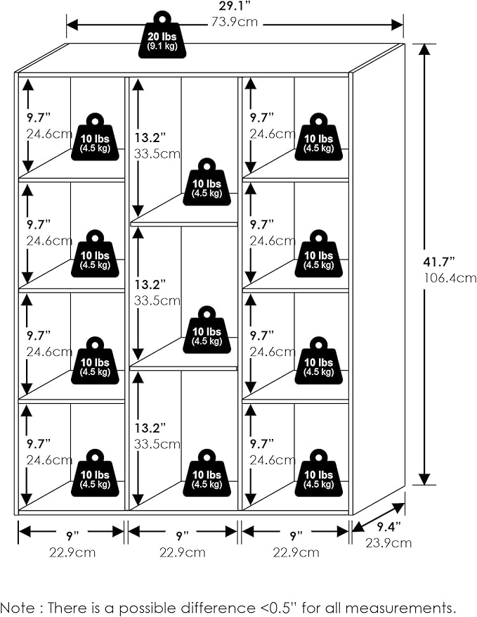 Furinno Luder 11-Cube Open Shelf Bookcase, Bookshelf, Amber Pine