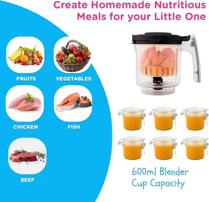 EVLA'S Baby Food Maker, Steamer, Blender, Baby Food Processor for Healthy Homemade Baby Food in Minutes, Touch Screen with 6 Reusable Food Pouches, Baby Registry Essential, Dark Grey