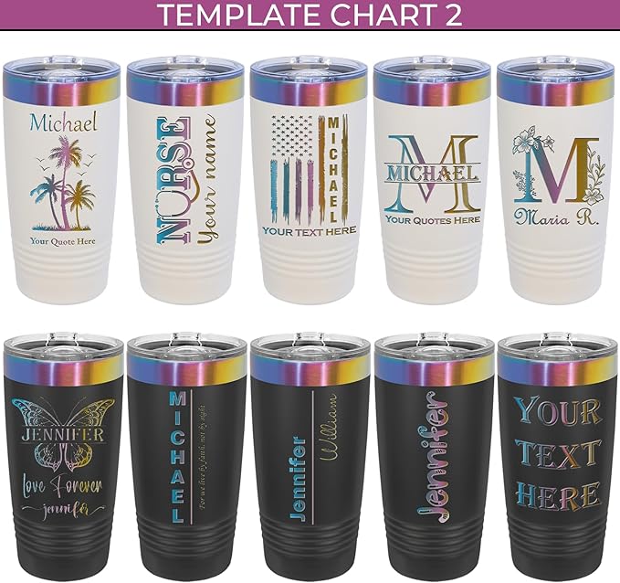 iProductsUS Personalized Tumblers with Lid and Straw, 20oz ION-Plated Stainless Steel Engraved Custom Cup with Name Text, Customized Mothers Day Gifts for Mom, Her, Christmas Birthday (Prism Colors)