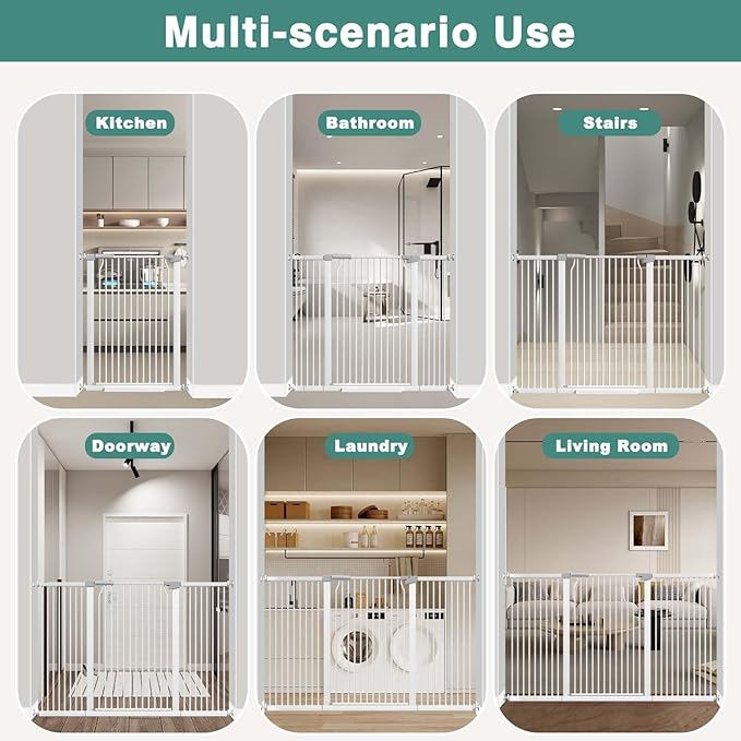 40.5" Extra Tall Baby Gate, 57.5"-60.2" Extra Wide Long Dog Pet Gate Indoor, Adjustable Safety Child Gate No Drill, Metal Auto Close Pet Proof Tall Gate for Stairs Doorway Kids, White
