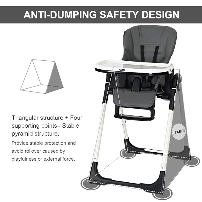 INFANS High Chair for Babies & Toddlers, Foldable Highchair with Multiple Adjustable Backrest, Footrest and Seat Height, Removable Tray, Detachable PU Leather Cushion, Built-in Rear Wheels (Dark Grey)