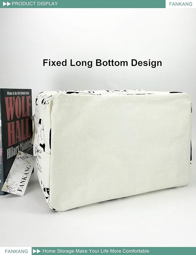 FANKANG Storage Basket,Nursery Hamper Canvas Laundry Basket Foldable with Waterproof PE Coating Storage, Office, Bedroom, Clothes,Toys(L, Rec-cows)