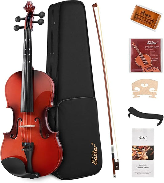 Eastar 1/4 Violin Set for Beginners, Fiddle Quarter Size with Hard Case, Rosin, Shoulder Rest, Bow, and Extra Strings (Imprinted Finger Guide on Fingerboard), EVA-2