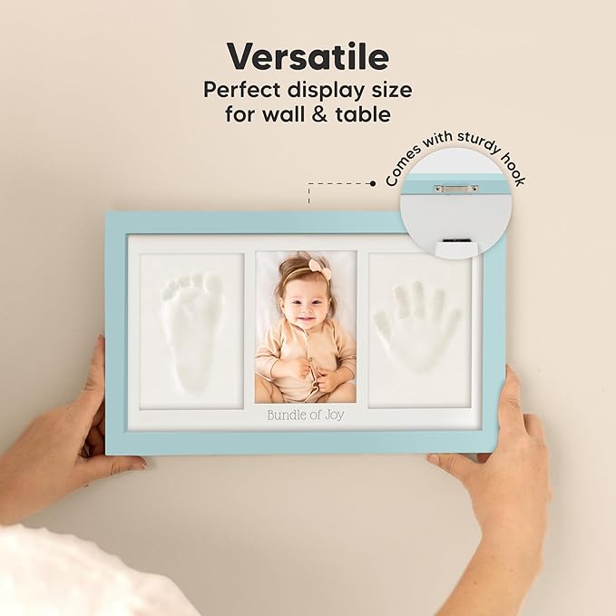 Baby Hand and Footprint Kit - Clay Handprint Keepsake Frame, Newborn Nursery Picture Frame, Personalized New Mom Gifts for Baby Shower & Registry (Sky Blue)