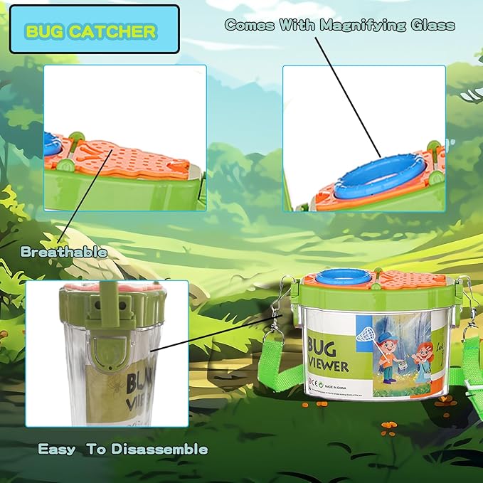 Bug Catcher for Kids - Outdoor Insect Catching Kit with Butterfly Net, Bug Box, and Storage Bag - Non-Toxic Educational Toys for Nature Exploration, for Boys & Girls Ages 3-12