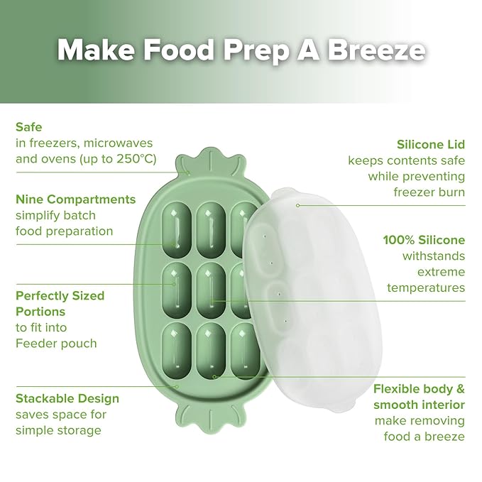 Haakaa Baby Popsicle Mold - Baby Food Maker & Breastmilk Teething Freezer Tray - BPA Free Silicone-Green