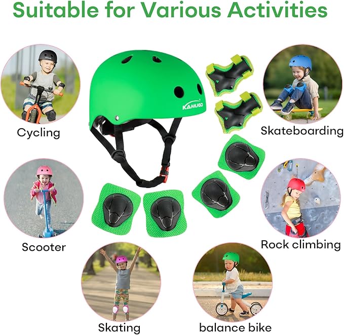 KAMUGO Kids Bike Helmet, Toddler Helmet for Ages 2-8 Boys Girls with Sports Protective Gear Set Knee Elbow Wrist Pads for Skateboard Cycling Scooter Rollerblading