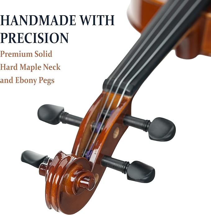 Cecilio 3/4 Violin Solidwood Violin with D'Addario Prelude Strings, Bow, Rosin, Tuner, Shoulder Rest & Lesson Book – Ideal for Beginners